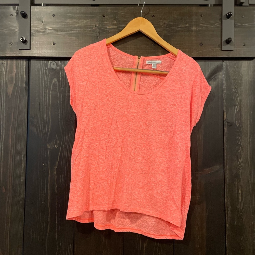 American Eagle Outfitters Pink Cap Sleeve Asymmetrical Tee